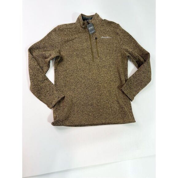 Eddie Bauer Half Zip Sweater Mens Small Brown Long Sleeve Straight Hem NWT - Picture 1 of 10